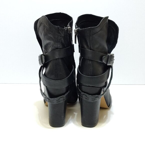 Vince Camuto Open-Toe Ankle Boots US 8.5M Leather Peep Toe Heels Buckle Detail - Picture 6 of 14